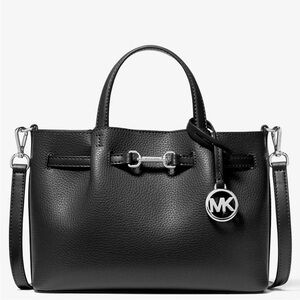 Michael Kors Carson Small Pebbled Leather Satchel Bag Black/Silver